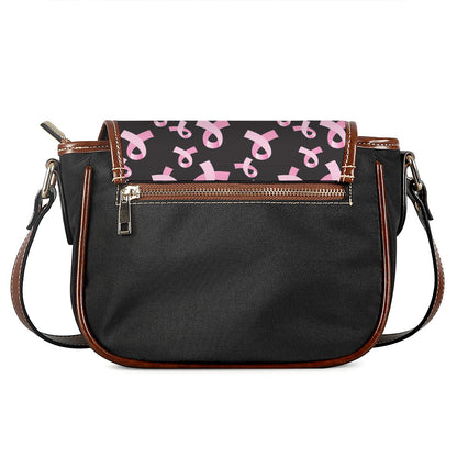 Pink Breast Cancer Ribbon Pattern Print Saddle Bag