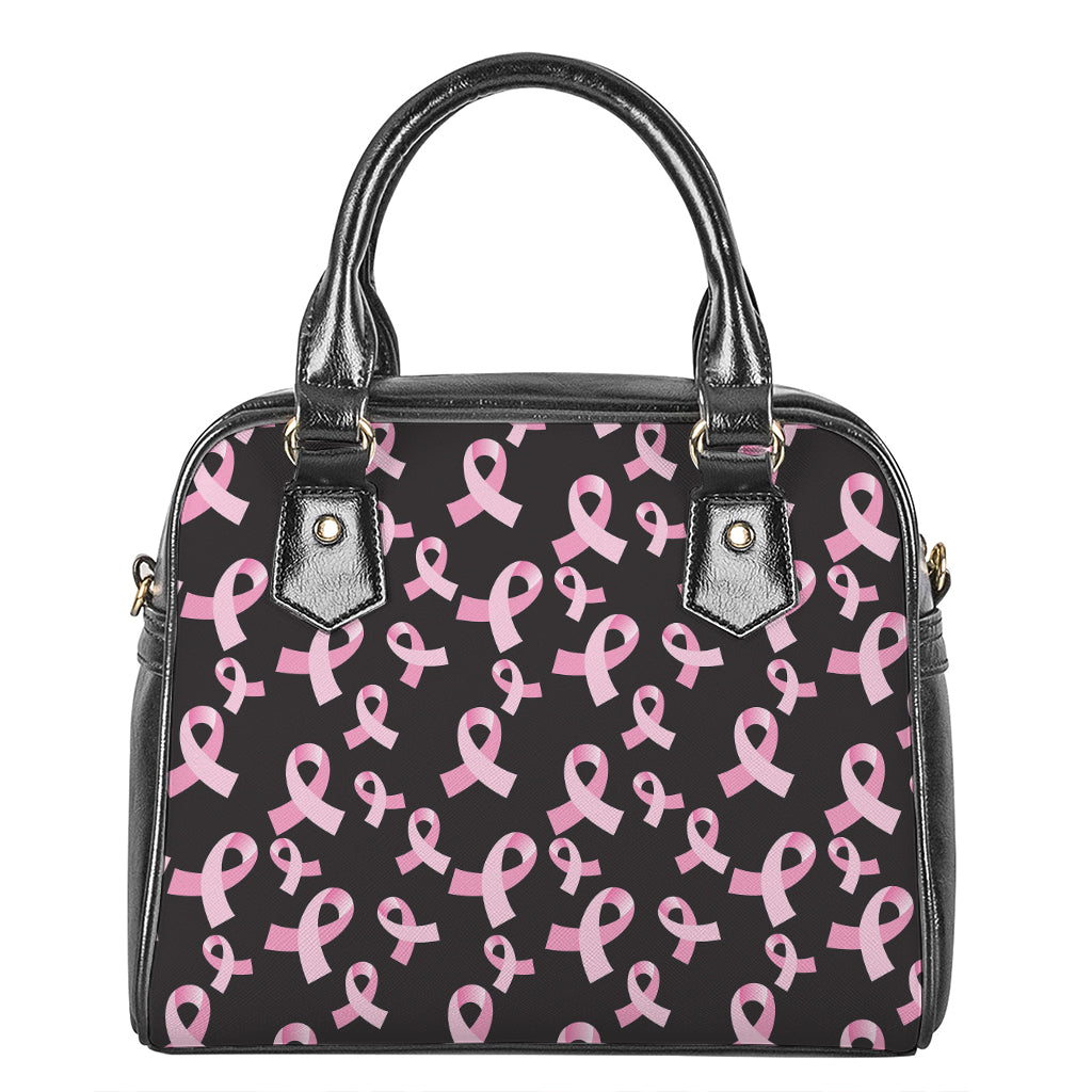 Pink Breast Cancer Ribbon Pattern Print Shoulder Handbag