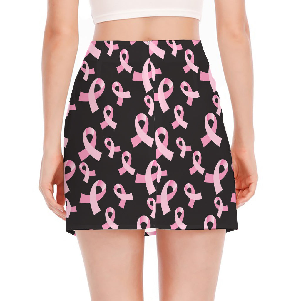 Pink Breast Cancer Ribbon Pattern Print Side Slit Mini Skirt