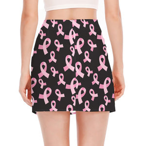 Pink Breast Cancer Ribbon Pattern Print Side Slit Mini Skirt