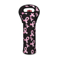 Pink Breast Cancer Ribbon Pattern Print Single Neoprene Wine Tote