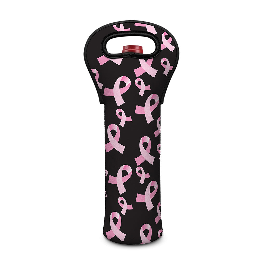 Pink Breast Cancer Ribbon Pattern Print Single Neoprene Wine Tote