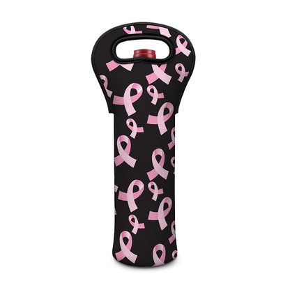 Pink Breast Cancer Ribbon Pattern Print Single Neoprene Wine Tote
