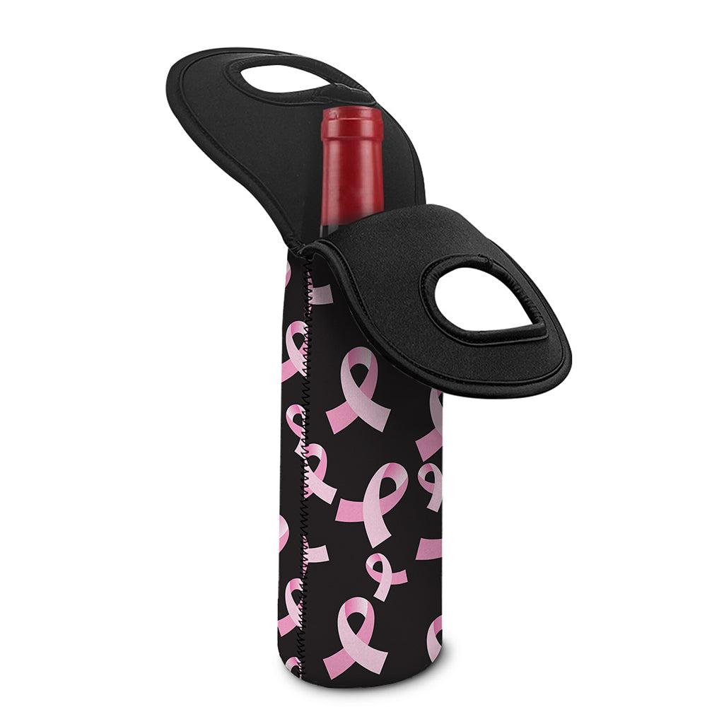 Pink Breast Cancer Ribbon Pattern Print Single Neoprene Wine Tote