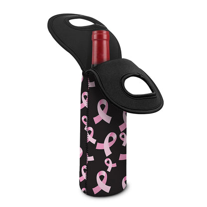 Pink Breast Cancer Ribbon Pattern Print Single Neoprene Wine Tote