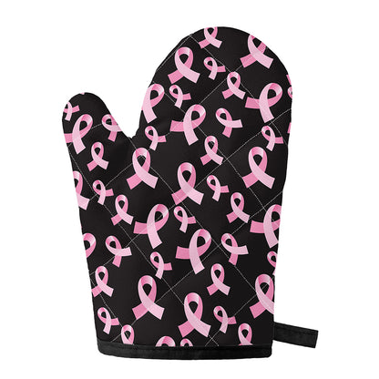 Pink Breast Cancer Ribbon Pattern Print Single Oven Mitt