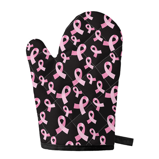Pink Breast Cancer Ribbon Pattern Print Single Oven Mitt