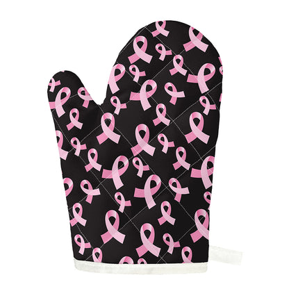 Pink Breast Cancer Ribbon Pattern Print Single Oven Mitt