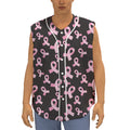 Pink Breast Cancer Ribbon Pattern Print Sleeveless Baseball Jersey