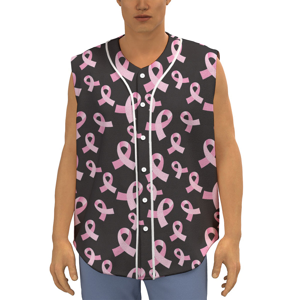 Pink Breast Cancer Ribbon Pattern Print Sleeveless Baseball Jersey
