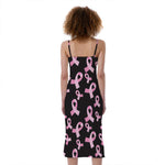 Pink Breast Cancer Ribbon Pattern Print Slim Fit Midi Cami Dress