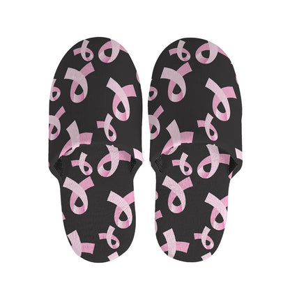 Pink Breast Cancer Ribbon Pattern Print Slippers