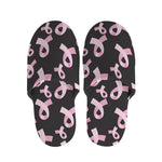 Pink Breast Cancer Ribbon Pattern Print Slippers