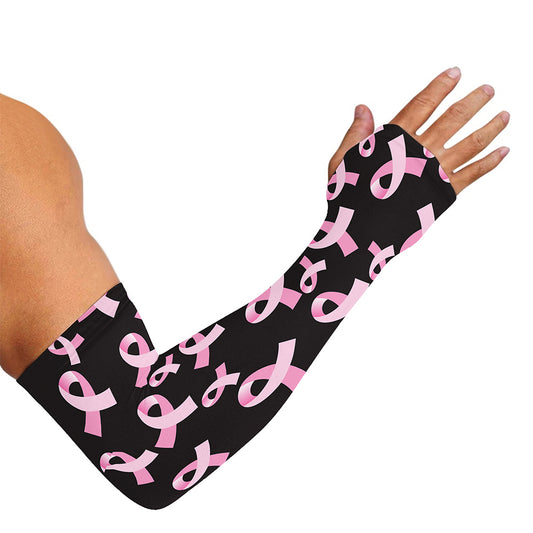 Pink Breast Cancer Ribbon Pattern Print Sun Protection Arm Sleeves