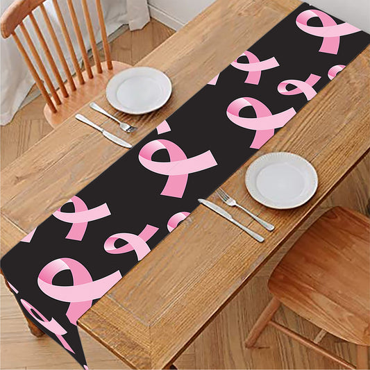 Pink Breast Cancer Ribbon Pattern Print Table Runner