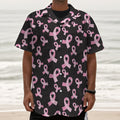 Pink Breast Cancer Ribbon Pattern Print Textured Short Sleeve Shirt