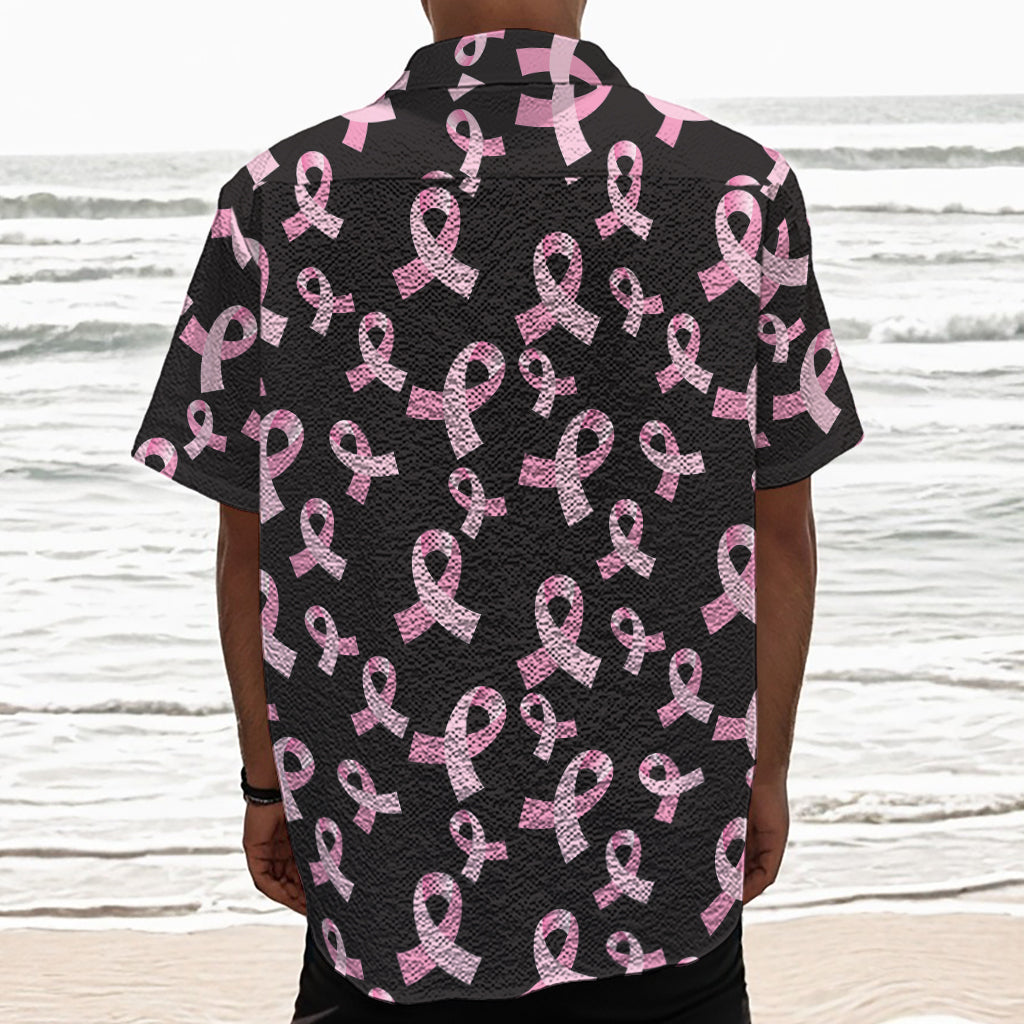 Pink Breast Cancer Ribbon Pattern Print Textured Short Sleeve Shirt
