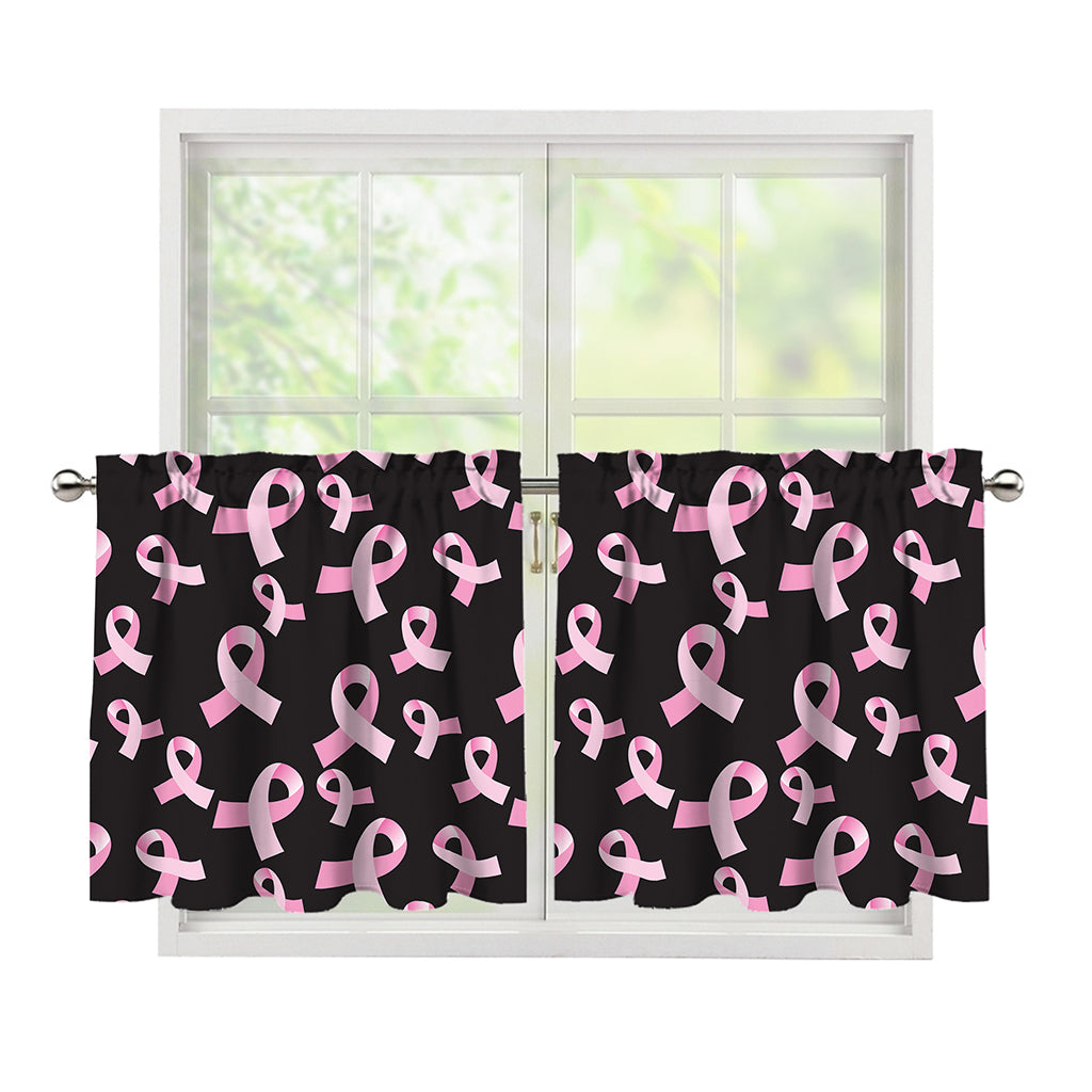 Pink Breast Cancer Ribbon Pattern Print Tier Curtains