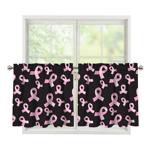 Pink Breast Cancer Ribbon Pattern Print Tier Curtains