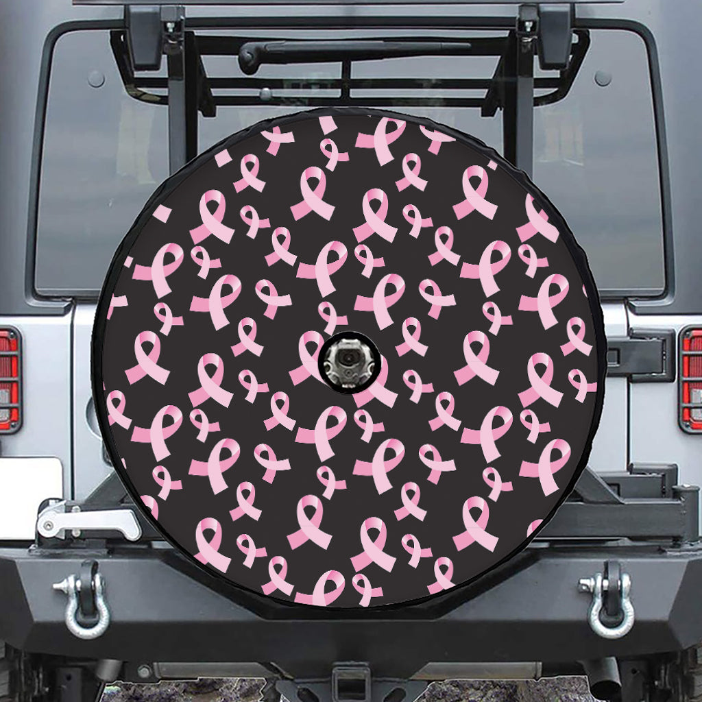 Pink Breast Cancer Ribbon Pattern Print Tire Cover With Camera Hole