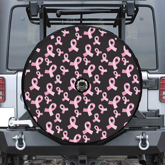 Pink Breast Cancer Ribbon Pattern Print Tire Cover With Camera Hole