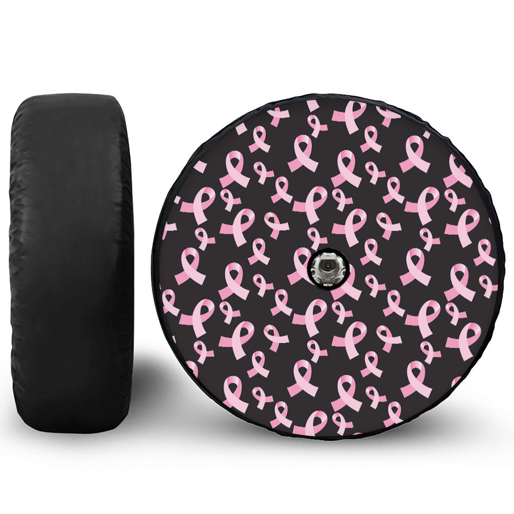 Pink Breast Cancer Ribbon Pattern Print Tire Cover With Camera Hole