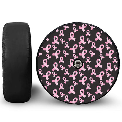 Pink Breast Cancer Ribbon Pattern Print Tire Cover With Camera Hole