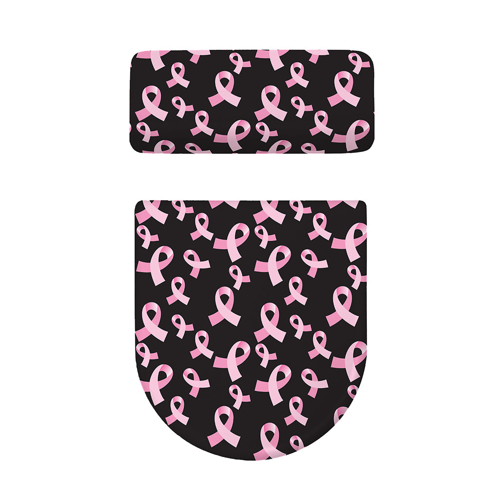 Pink Breast Cancer Ribbon Pattern Print Toilet Lid And Tank Cover Set