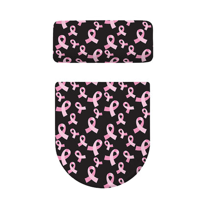Pink Breast Cancer Ribbon Pattern Print Toilet Lid And Tank Cover Set