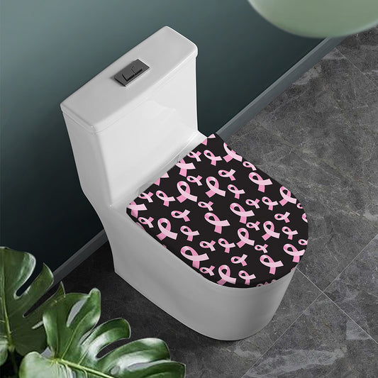 Pink Breast Cancer Ribbon Pattern Print Toilet Lid Cover
