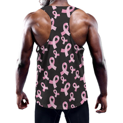 Pink Breast Cancer Ribbon Pattern Print Training Tank Top
