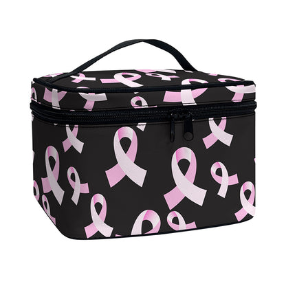 Pink Breast Cancer Ribbon Pattern Print Travel Makeup Bag