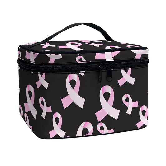 Pink Breast Cancer Ribbon Pattern Print Travel Makeup Bag