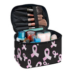 Pink Breast Cancer Ribbon Pattern Print Travel Makeup Bag