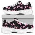 Pink Breast Cancer Ribbon Pattern Print White Chunky Shoes