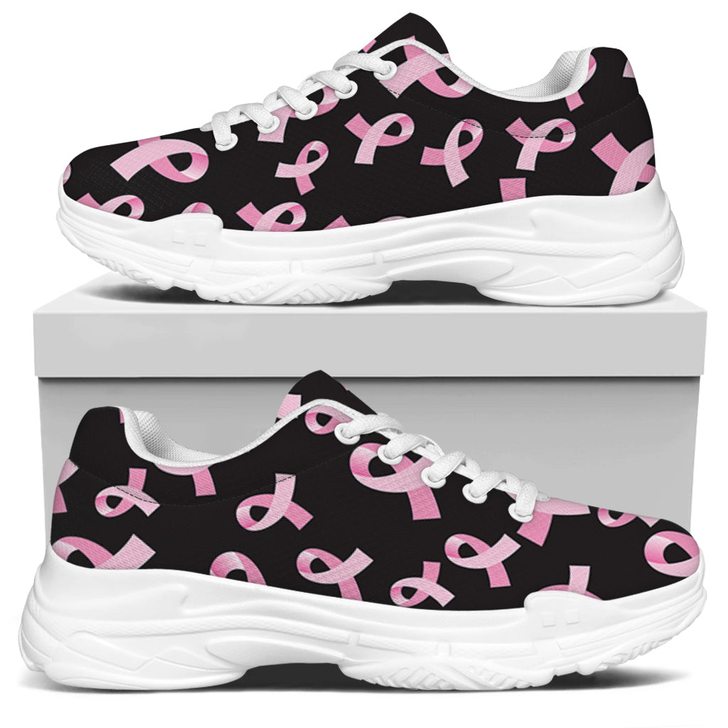 Pink Breast Cancer Ribbon Pattern Print White Chunky Shoes