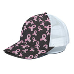 Pink Breast Cancer Ribbon Pattern Print White Mesh Trucker Cap