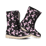 Pink Breast Cancer Ribbon Pattern Print Winter Boots