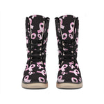 Pink Breast Cancer Ribbon Pattern Print Winter Boots
