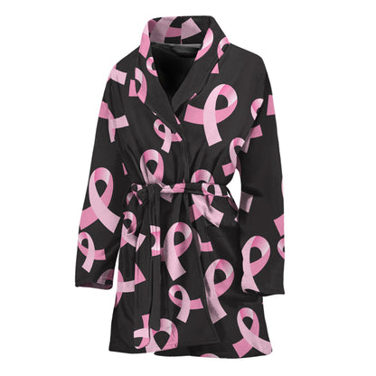 Pink Breast Cancer Ribbon Pattern Print Women's Bathrobe