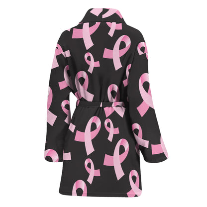 Pink Breast Cancer Ribbon Pattern Print Women's Bathrobe
