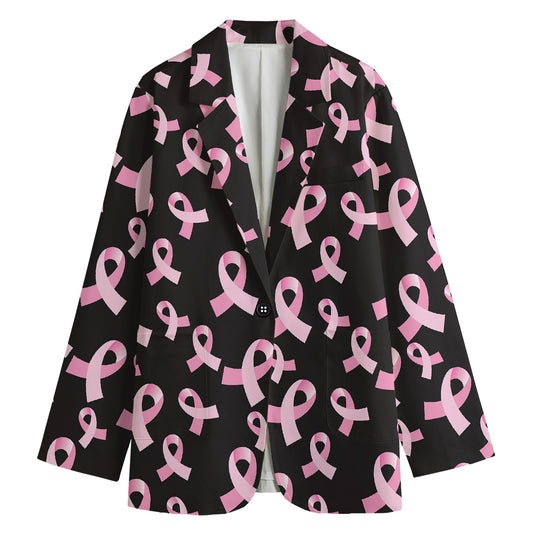 Pink Breast Cancer Ribbon Pattern Print Women's Blazer
