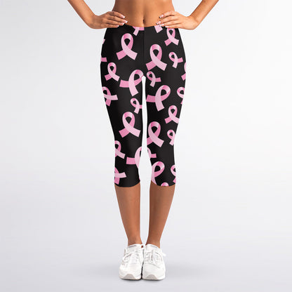 Pink Breast Cancer Ribbon Pattern Print Women's Capri Leggings