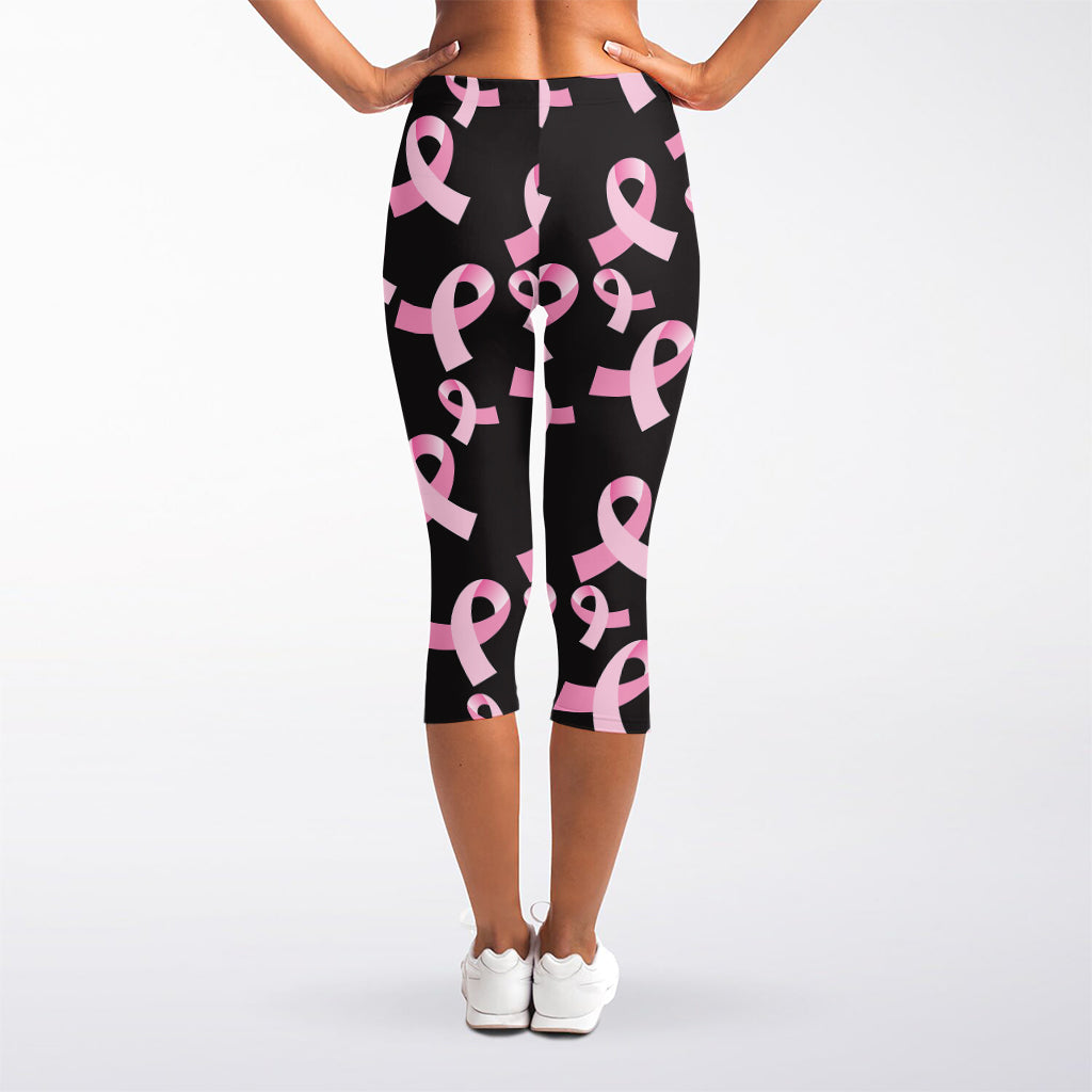 Pink Breast Cancer Ribbon Pattern Print Women's Capri Leggings