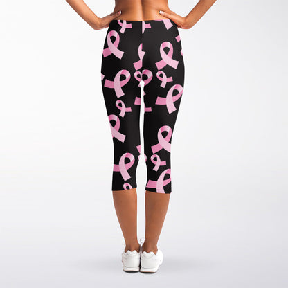 Pink Breast Cancer Ribbon Pattern Print Women's Capri Leggings