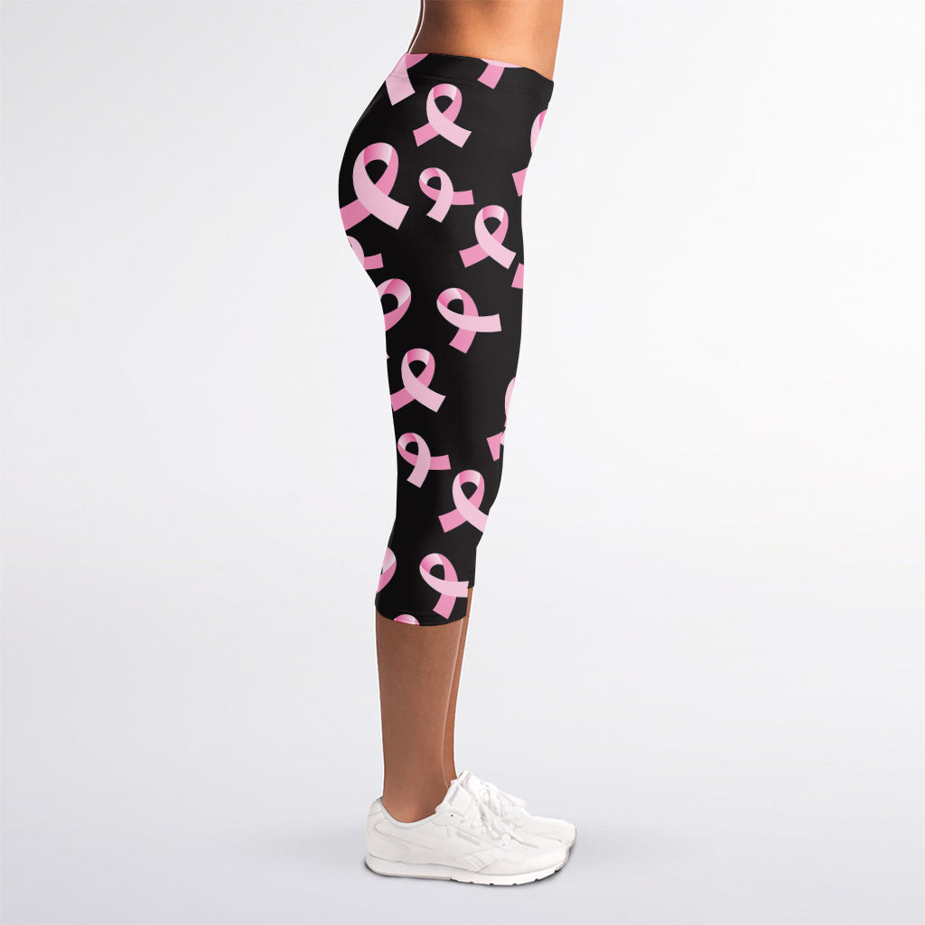 Pink Breast Cancer Ribbon Pattern Print Women's Capri Leggings