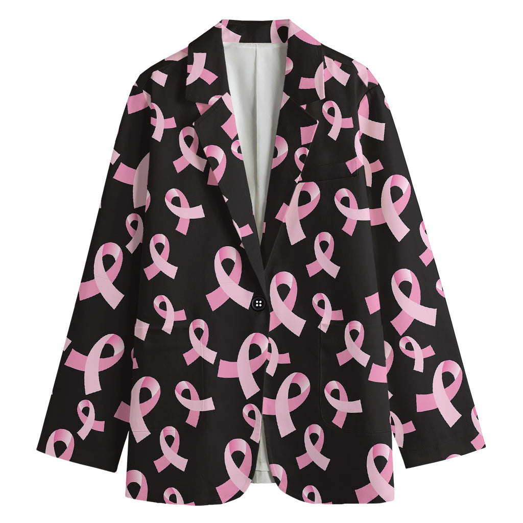 Pink Breast Cancer Ribbon Pattern Print Women's Cotton Blazer