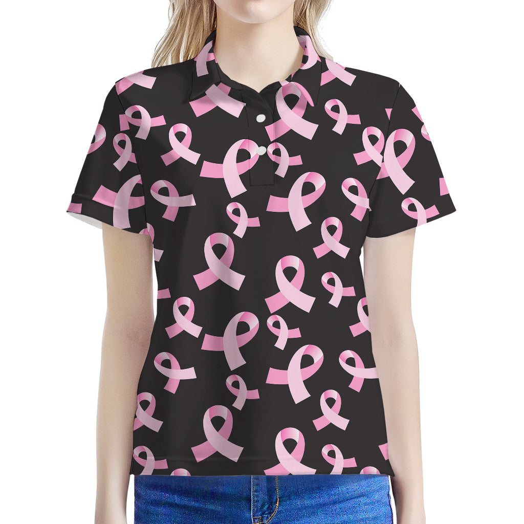 Pink Breast Cancer Ribbon Pattern Print Women's Polo Shirt