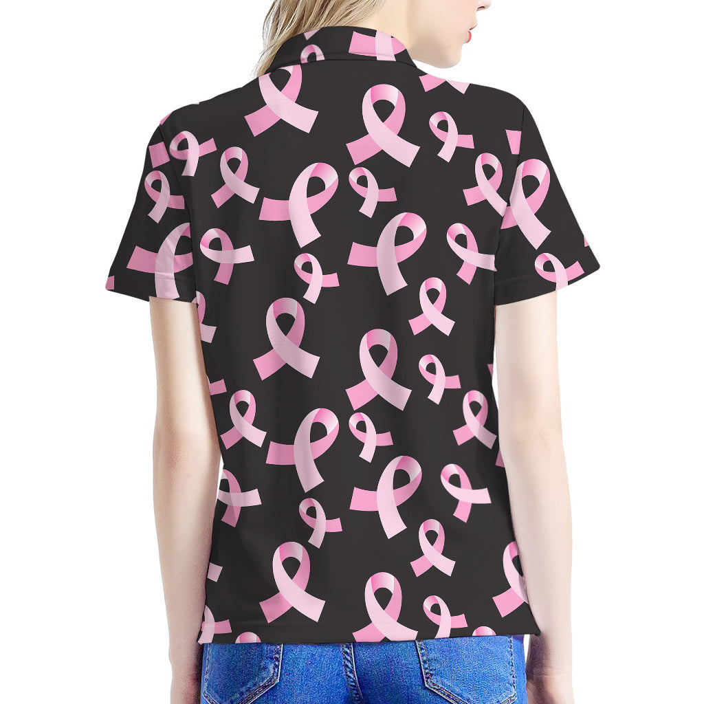 Pink Breast Cancer Ribbon Pattern Print Women's Polo Shirt