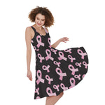 Pink Breast Cancer Ribbon Pattern Print Women's Sleeveless Dress